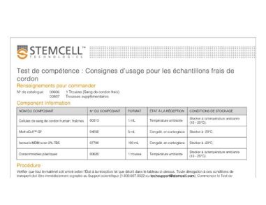 Fresh Cord Blood Worksheet (French)
