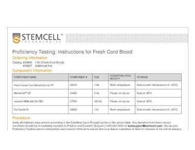 Fresh Cord Blood Worksheet