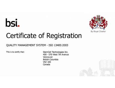 STEMCELL Technologies Receives ISO 13845:2003 Certification