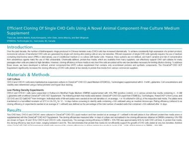 Efficient Cloning of Single CHO Cells Using a Novel Animal Component-Free Culture Medium Supplement