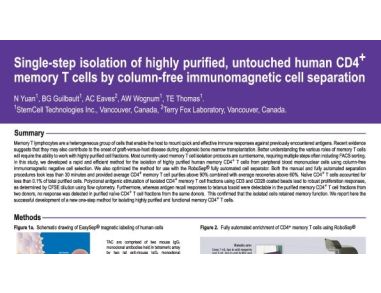 Cell Isolation of Human CD4+ Memory T Cells By Column-Free Immunomagnetic Cell Separation