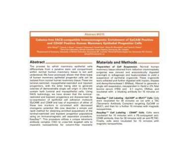 Column-Free Enrichment of EPCAM Positive and CD49F Positive Human Mammary Epithelial Progenitor Cells