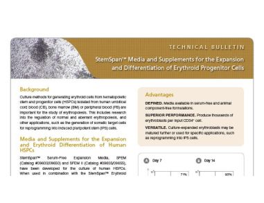 StemSpan™ Media and Supplements for the Expansion and Differentiation of Erythroid Progenitor Cells
