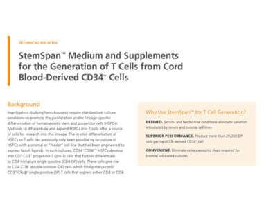StemSpan™ Medium and Supplements for the Generation of T Cells from Cord Blood-Derived CD34+ Cells
