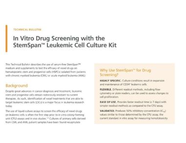 In Vitro Drug Screening with the StemSpan™ Leukemic Cell Culture Kit