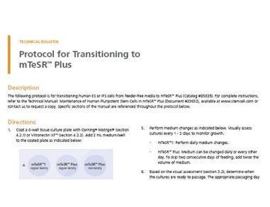 Protocol for Transitioning to mTeSR™ Plus